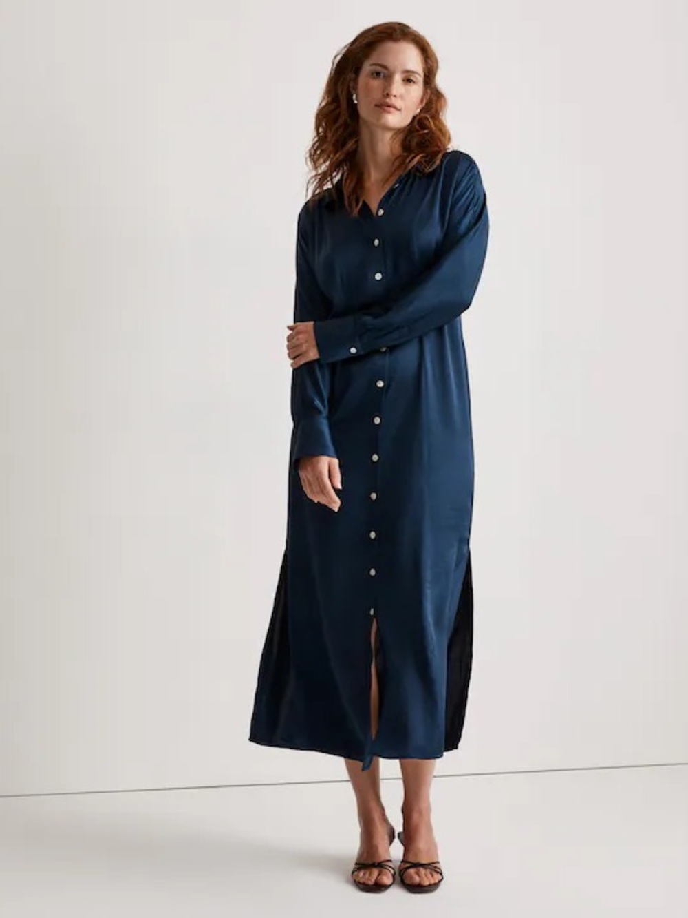 Madewell Sz 10 Satin Button-Front Midi Shirtdress